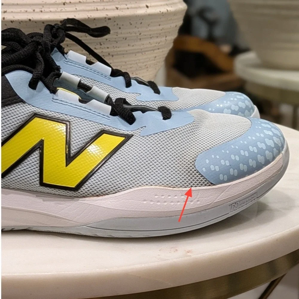 New Balance 696v6 Court Tennis Pickleball Shoes Quarry Blue Firefly Yellow Sz 6